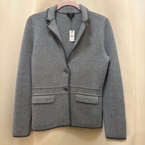 Talbots Merino Wool Blazer Cardigan Sweater Jacket Sz P Gray Herringbone Career